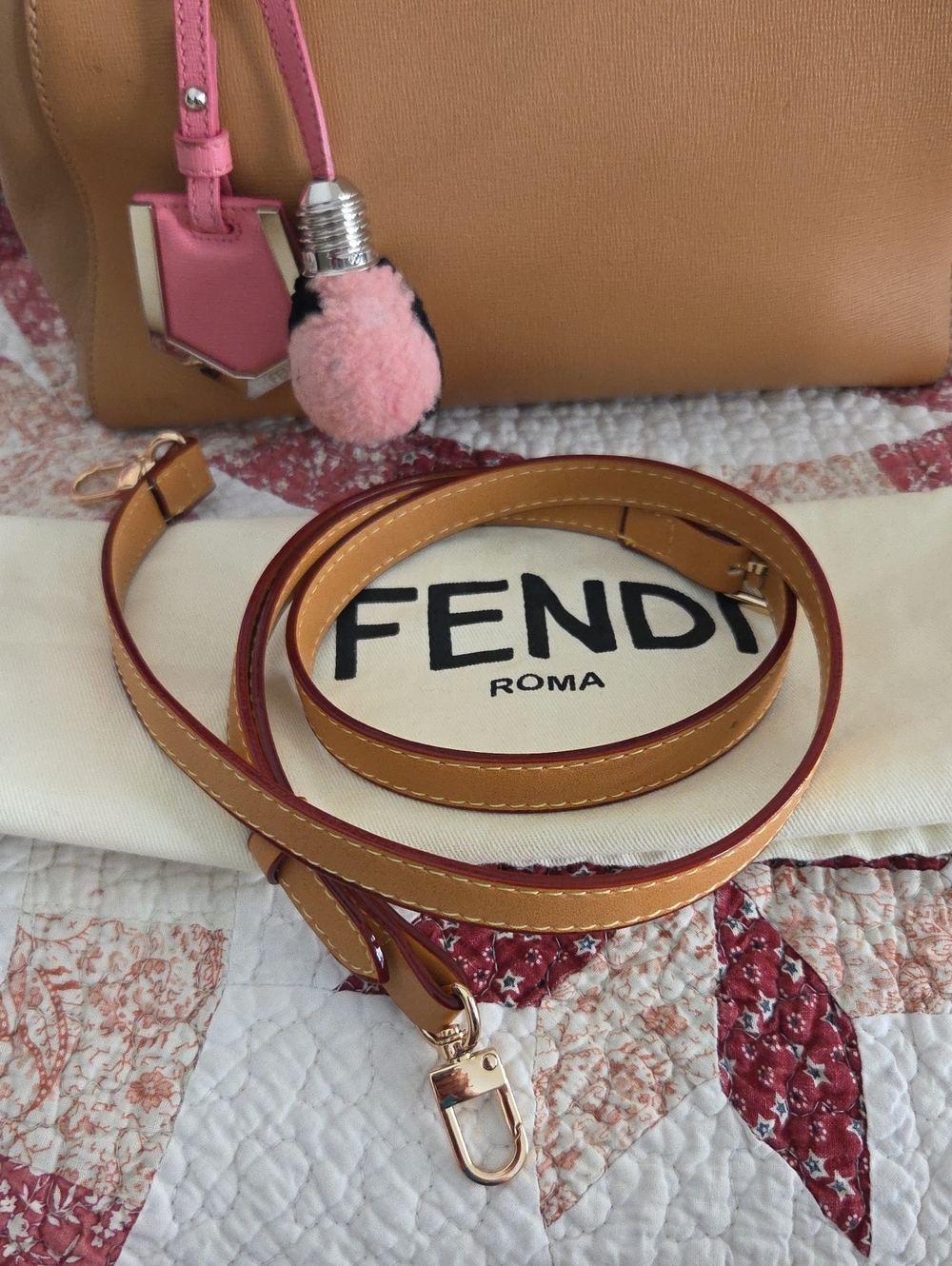 Fendi Tan 2Jours Petite Leather Bag w/Pink Charm & unbranded leather strap - Picture 3 of 14